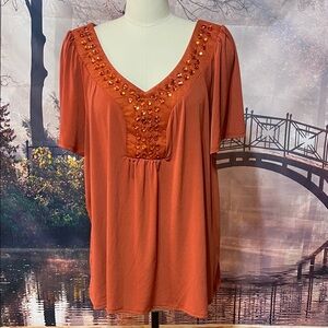 Notations Burnt Orange Embellished Blouse